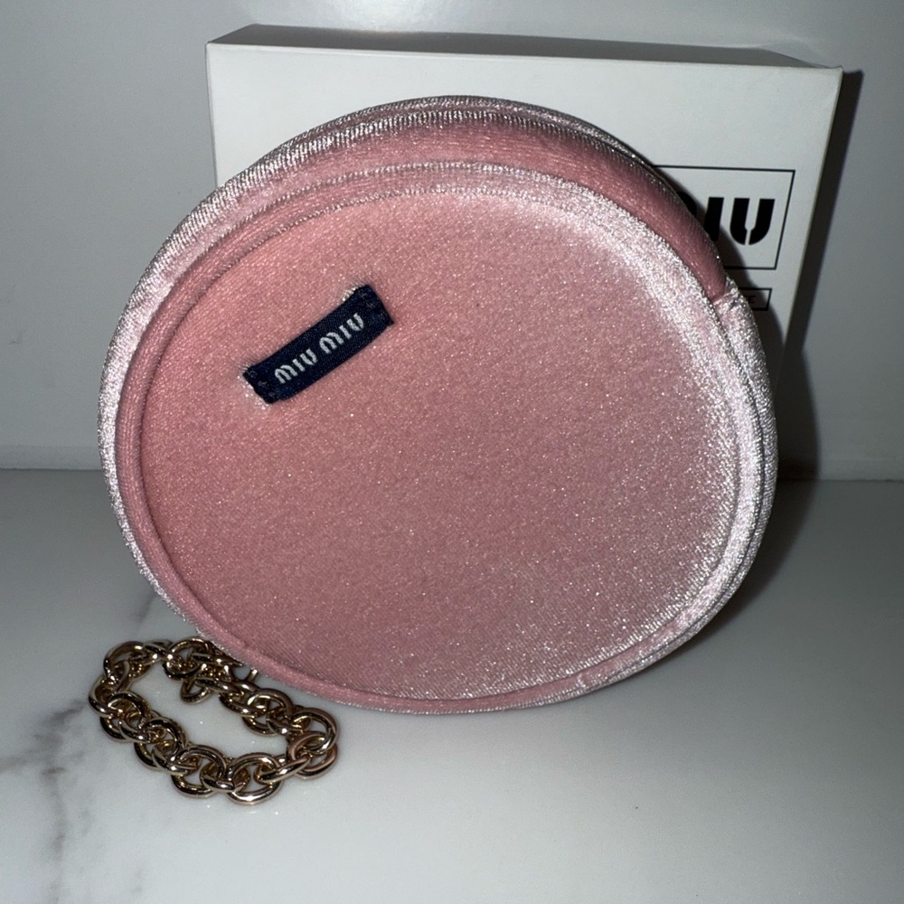 New Miu Miu Pink Velvet Round Bag on gold chain